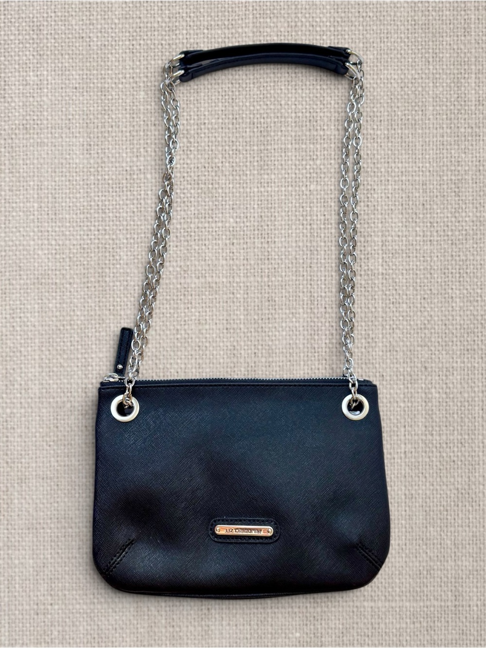 Liz Claiborne Crossbody Shoulder Convertible Chain Purse Black Faux Leather NEW